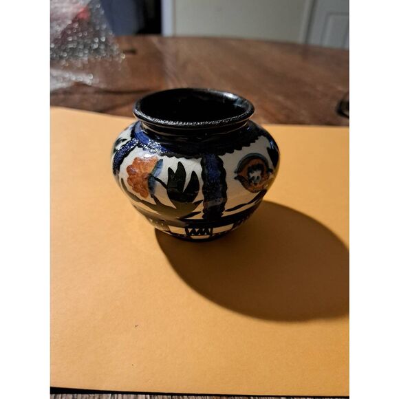 Vintage Keramika Hungary Hand Painted Miniature Pottery Vase Blue White Brown - Picture 1 of 6